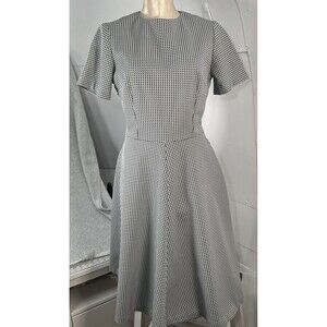 Vtg 50s navy houndstooth fit flare dress A line swing skirt textured size M*